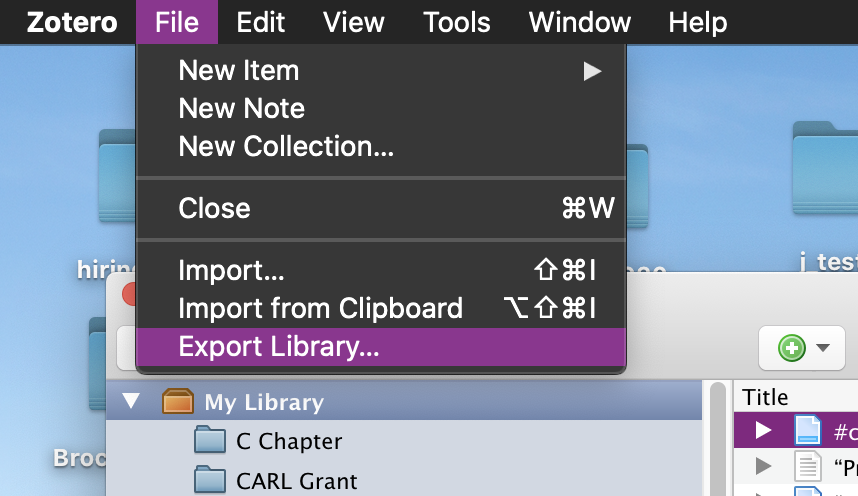 Exporting Zotero step 1